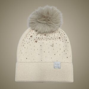Furlux Hat Beanie Sand Wool & Cashmere Bling Faux Fur Pom Pom Cottagecore Gift
